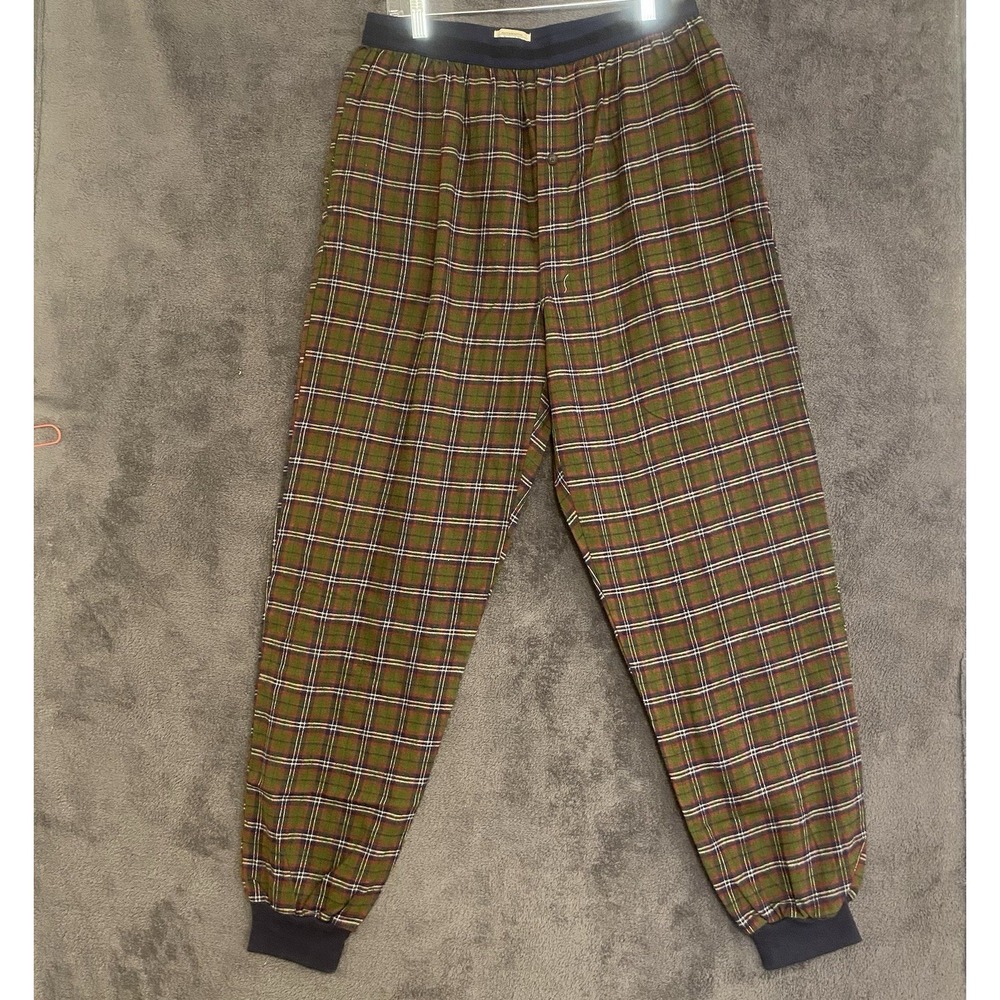 St Johns Bay Pajama Pants Large Adult Red Blue Plaid Pockets Stretch Tapered Men